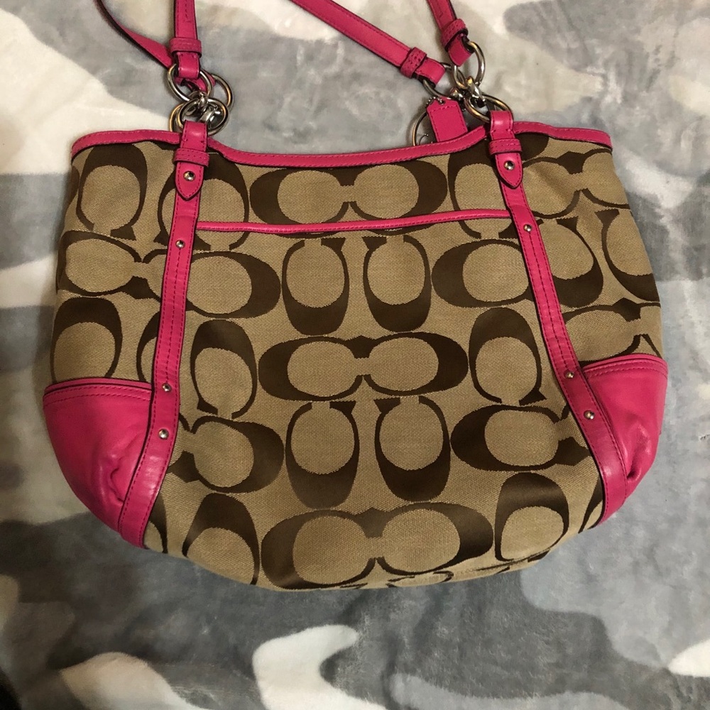 Brown and pink coach bag